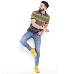 T-shirt Polo Rayé Personnalisé de Qualité Supérieure en Tissu Tricoté Respirant, Conception OEM, Grande Taille, Manches Courtes, Disponible dans Toutes les Couleurs et Tailles - Product Image 2