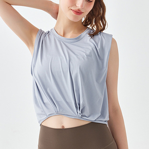 Débardeur court rose sans manches pour femme, col rond, tricoté, respirant, sportif, pour le fitness et le yoga - Product Image 2
