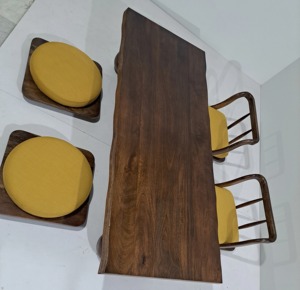 Modern Solid Wood Rectangular Dining <b>Table</b> 2 <b>Stool</b> 2 Chair <b>Set</b> Eco-Friendly Durable Easy Clean Commercial Use - Product Image 5
