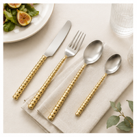 Ensemble de couverts à manche perlé doré en acier inoxydable et laiton, vaisselle moderne pour mariage, hôtel et haute cuisine
