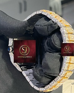 Montre mécanique carrée de luxe, boîtier en acier inoxydable, or jaune, diamants Moissanite de haute qualité, entièrement sertie, montre d'usine - Product Image 3