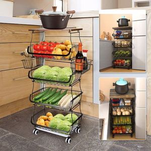Carrello con cestello in filo metallico impilabile a 5 livelli con ruote per riporre Organizer da cucina per ortaggi a base di frutta - Product Image 6