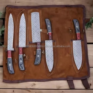 Ensemble de 5 couteaux de chef de style japonais en acier Damas et bois de rose, écologiques, professionnels, 10 pièces personnalisables – Vente Flash - Product Image 2