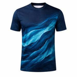 T-shirt pour homme à manches courtes, col rond, motif vague bleue, séchage rapide, tricoté en polyester, coupe décontractée, t-shirt pour homme - Product Image 1