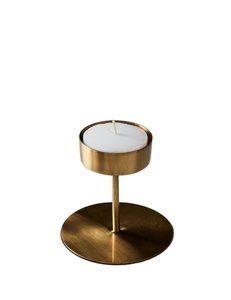 Porte-bougie chauffe-plat moderne en laiton avec base ronde, support minimaliste en métal pour bougie votive, accessoire de décoration intérieure de luxe - Product Image 1