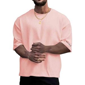 เสื้อยืดทรงหลวมแบบดรอปไหล่สำหรับผู้ชาย เสื้อครอปแฟชั่นสตรีทแวร์สำหรับฤดูร้อน - Product Image 1