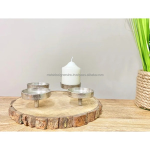 Bois d'écorce et aluminium 4 bougeoirs pour salle à manger et salon bougeoirs décoratifs pour la maison et le cadeau - Product Image 5