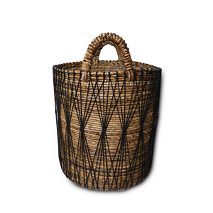 <b>Woven</b> <b>Basket</b> Kawung Banana Storage <b>Baskets</b> with Handles Eco-Friendly Black Set 3-Modern Circular Design for Laundry Storage - Product Image 2
