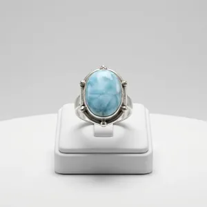 Anillo de Plata de Ley 925 con Piedra Preciosa Larimar, Joyería Hecha a Mano con Piedra Ovalada Azul Cielo para Mujer - Product Image 2