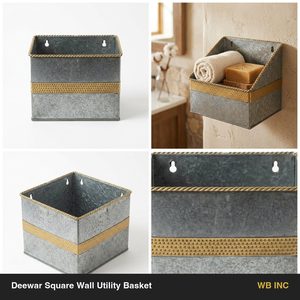 Handmade Galvanized Iron Square Wall <b>Basket</b> 26 cm Zinc Gilt Brass Deewar Format Home Decor - Product Image 6