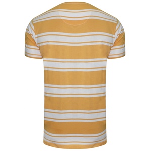 Men's Yellow <b>White</b> Striped <b>V</b>-<b>Neck</b> Short Sleeve Casual <b>T</b>-<b>Shirt</b> Regular Fit Knitted Patterned Design - Product Image 2