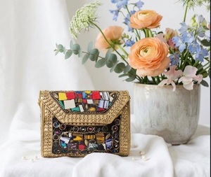 Stone Clutch <b>Bag</b> with Metal <b>Silver</b> <b>Evening</b> Ready to Ship Fashionable Resin Brass Mosaic Zipper Closure Mother's Day Handmade - Product Image 3