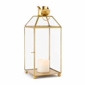 Modern Luxury Gold Metal Glass <b>Candle</b> Lantern Handcrafted Geometric <b>Hurricane</b> Pillar Holder for Wedding Centerpieces Lighting - Product Image 1