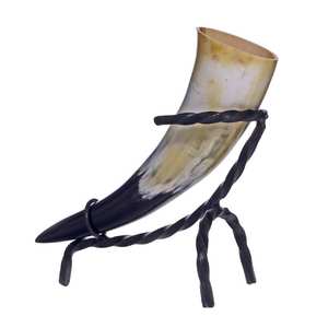 Taza para Beber de Cuerno de Búfalo Natural con Soporte de Hierro, Hecha a Mano, Temática Vikinga, Regalo de Navidad - Acabado Pulido, Cuerno Medieval para Cerveza - Product Image 1
