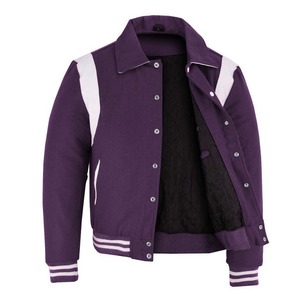2026 TOPEAK SPORTS OEM <b>Purple</b> 100% Wool Cotton Lining Eco-Friendly Windproof Breathable Winter Heated Front Logo Varsity Jacket - Product Image 3