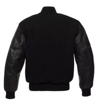 Blouson universitaire personnalisé tout noir pour homme, avec manches en cuir, blouson bomber vierge, uniforme de baseball Letterman, vêtements de sport, vente en gros