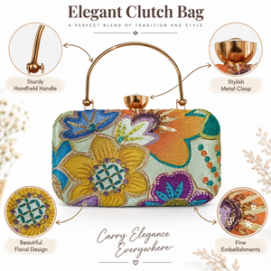 Floral Embroidered Metal Frame Clutch Bag Elegant Handheld Evening Purse Fashion Party <b>Wedding</b> <b>Handbag</b> - Product Image 6