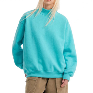 Private Label Women's Mock Neck Sweatshirt <b>Brushed</b> Cotton Fleece Pullover With Puff Print Logo Relaxed Fit And Ribbed Cuffs - Product Image 2