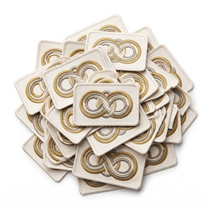 Badge rectangulaire en coquille de noix sculptée, personnalisable en gros, avec bordure marron sergé blanc cassé, appliqué - Product Image 3