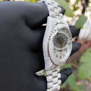 Luxury Diamond <b>Watch</b> Silver Moissanite Band Hidden Clasp Analog ETA Quartz Movement Men 28mm Sapphire <b>Crystal</b> Dial Water - Product Image 4