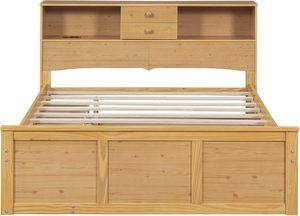 Lit plateforme pleine grandeur en bois massif au design traditionnel avec tête de lit naturelle et gigogne 3 tiroirs - Product Image 3