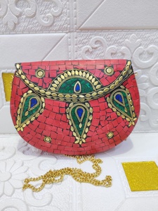 Craftstages International Handmade Stylish Metal Mosaic Luxury Evening <b>Clutch</b> <b>Bag</b> for Ladies' Wedding Party Stone Pattern - Product Image 4