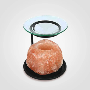 Lampe à huile aromatique en sel de roche rose de l'Himalaya avec bougies, porte-thé/brûleur de cire, bougie chauffe-plat avec support métallique et plat en verre - Product Image 3