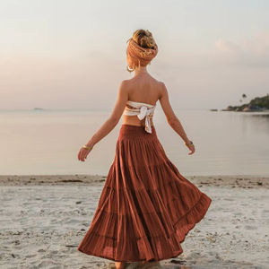 กระโปรงแม็กซี่สไตล์โบโฮสำหรับผู้หญิง ผ้าฝ้ายออร์แกนิกเนื้อบางเบา ทรงกว้างพลิ้วไหว กระโปรงยาวน้ำหนักเบา สไตล์โบฮีเมียนสำหรับฤดูร้อน - Product Image 1