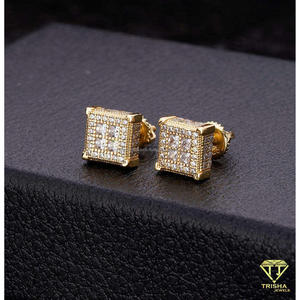 Pendientes de Diamantes Moissanite con Rejilla Cuadrada Contemporánea, Plata de Ley 925, Joyería Hip Hop - Product Image 2