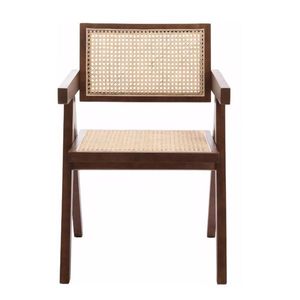 Chaise de salle à manger moderne de style mid-century, fauteuil confortable avec accents en rotin pour une utilisation en extérieur, dans une chambre ou un salon. - Product Image 1