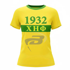 T-shirt Ringer Sororité Chi Eta Phi Imprimé Jaune & Vert Col Contrastant 100% Coton Respirant Style Urbain CEPhi Sorority Tee - Product Image 2