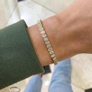 Bracelets tennis en diamant, monture illusion, fermoir boîte, solitaire, pour usage quotidien, 7 pouces, or massif 10k 14k 18k, taille émeraude, diamant de laboratoire - Product Image 6