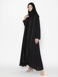 Women's Black Abaya Floor Length Loose Fit <b>Long</b> Sleeve Hooded Modest Daily Wear Middle East Style Polyester <b>Dress</b> - Product Image 1