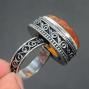 Bague en ambre de la Baltique, argent sterling 925, bijoux en pierres précieuses, bague de promesse, bague de mariage unisexe, faite à la main, design de créateur - Product Image 3