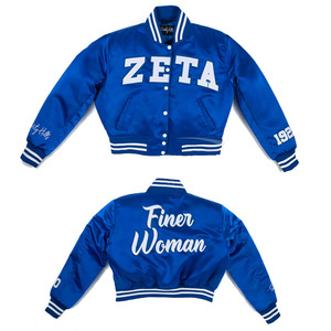 เสื้อแจ็คเก็ตบอมเบอร์ลายปักสัญลักษณ์ Zeta Phi Beta Sorority รุ่นพรีเมียมสีน้ำเงินสำหรับทุกเพศ - Product Image 2