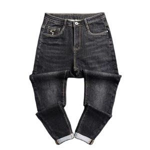 Jean en denim de coton délavé moyen pour homme, coupe droite, taille mi-haute, style décontracté d'été, pour jeunes et travailleurs d'âge moyen - Product Image 3