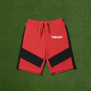 <b>Men's</b> <b>Red</b> Color Blocked Sport <b>Shorts</b> With Drawstring Waist Quick Dry Panelled Design Front Logo Placement - Product Image 1
