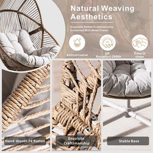 Sedia a dondolo marrone a forma di uovo con seduta imbottita, sedia da interno/esterno per patio con base in metallo - Product Image 6