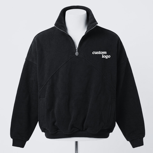 Sudadera de Forro Polar con Media Cremallera para Hombre, Negra, Corte Regular, Color Sólido, Manga Larga, Cuello Alto, Estilo Casual para Otoño - Product Image 3