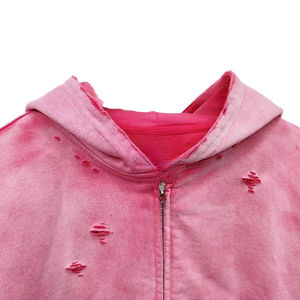 Oversized <b>Pink</b> <b>Tie</b>-Dye Hooded Zip-Up Sweatshirt Unisex Cotton French Terry Crop Length Regular Sleeve Casual Spring Fit - Product Image 4
