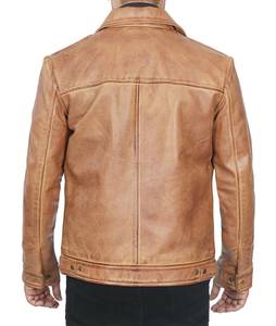 Men's for Brown Leather Jacket High Quality Slim Fit Vintage Style Stand Collar Front Logo Winter Windproof Breathable - Product Image 1