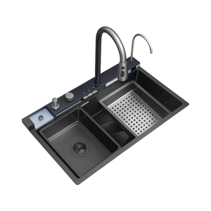 Évier de cuisine en acier inoxydable fait à la main RAQI édition 2025 avec double cascade Logo personnalisé Robinet monotrou exclu - Product Image 1