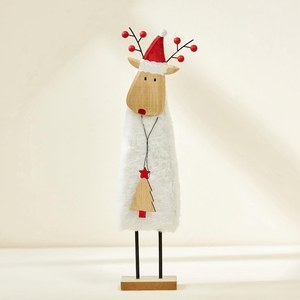 Adorno Navideño Rústico de Madera Hecho a Mano para Mesa, con Estrella Roja en la Parte Superior y Envoltura de Hilo Blanco, Objetos Decorativos - Product Image 4