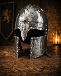 Casque de Chevalier Médiéval en Alliage de Zinc, Style Croisé, Forme Ronde, Antique, Plaqué Argent, Noir, Décoratif, Portable, pour Collection - Product Image 3