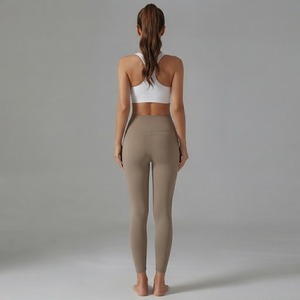 Custom Solid Spandex High Waisted <b>Leggings</b> Side Pockets Breathable Seamless Gym Workout Activewear Fitness Pants <b>Women</b> Set - Product Image 2