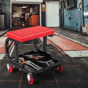 Carrello Portautensili Nero e Rosso con Sedile Imbottito e Vassoio Porta Attrezzi Classificato per Riparazioni Auto - Product Image 1