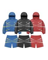 Conjunto Deportivo Personalizado de 2 Piezas, Chaqueta Cortavientos Reflectante 3M, Sudadera con Capucha y Pantalones Deportivos de Nailon