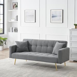 Divano Letto in Tessuto Teddy Fleece Grigio da 71,7 Pollici con Due Cuscini Inclusi - Product Image 3