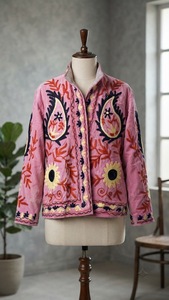 Elegant <b>Velvet</b> Embroidered Cotton Knitted Bomber <b>Jacket</b> <b>Women</b> Stand Collar Floral Handmade Ethnic Boho Autumn Quick Dry Full - Product Image 6