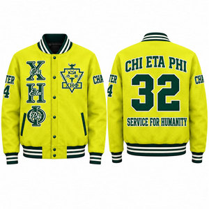 เสื้อแจ็คเก็ตบอมเบอร์แบบกลับด้านได้ ยี่ห้อ Chi Eta Phi สำหรับผู้ชาย สีเขียวลายจุดสีเหลือง พิมพ์ลายแบบ Sublimation สไตล์ Varsity ลำลอง ใส่ได้ในฤดูใบไม้ร่วง - Product Image 4